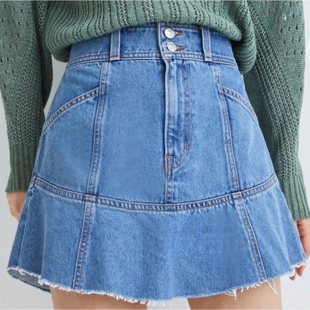 Veronica Beard Jeans Durango Raw Hem Denim Mini Skirt High Rise A Line 00